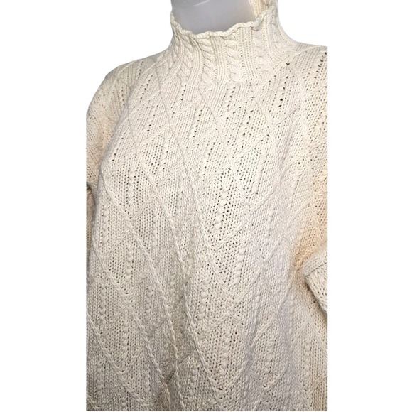 VTG Hunt Club Cable‎ Knit Sweater Mock Neck Ivory Cream Textured Pullover Size L - Picture 8 of 12